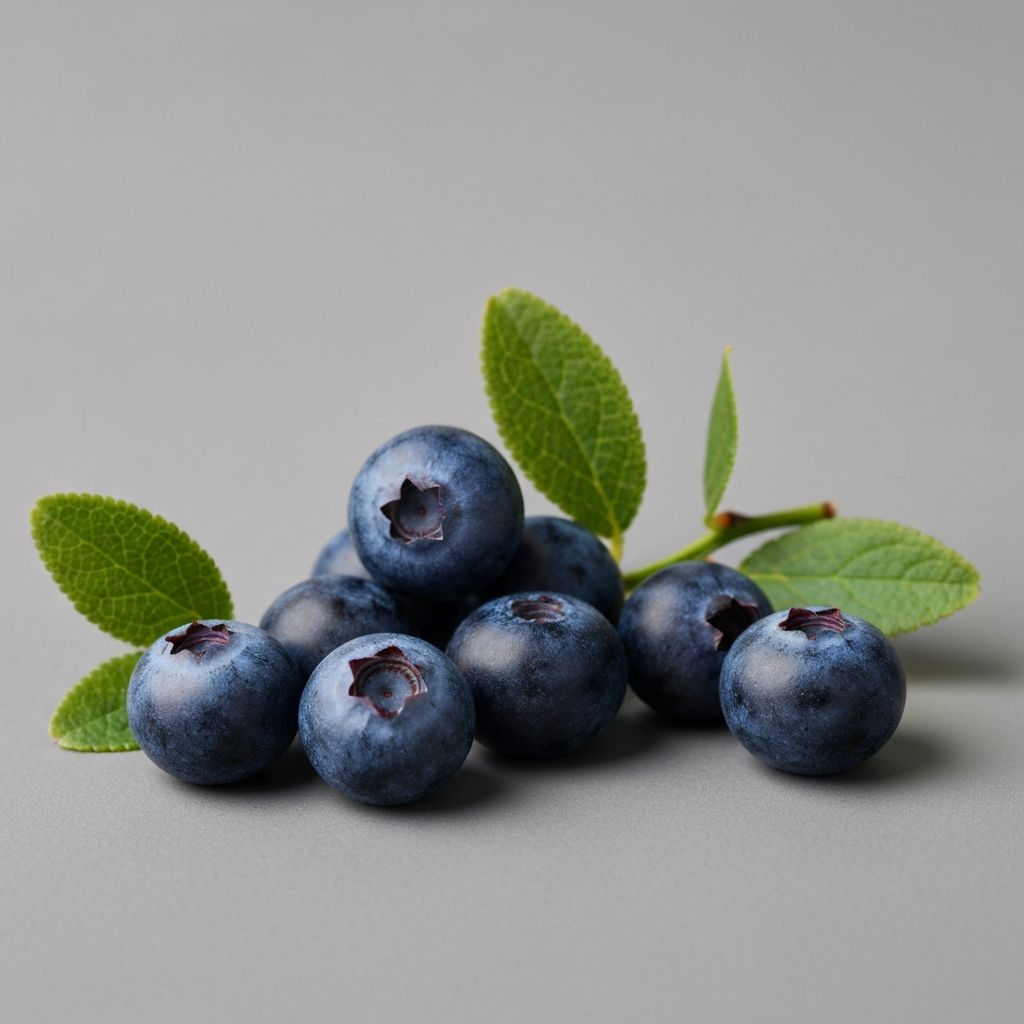 Fresh bilberries with natural leaves and stems
