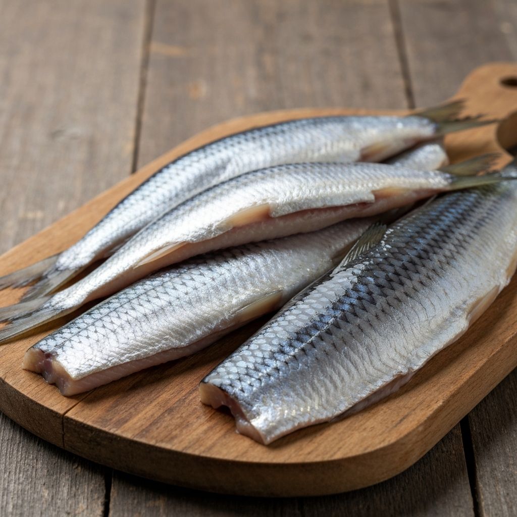 Fresh herring fillets with natural silver coloring and texture